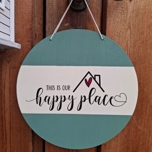 Teal and White 'Happy Place' Wall Decor